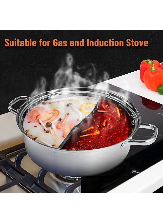 TrustMate 304 Stainless Steel Hot Pot with Divider (Yin Yang) – Thickened Double Flavor Hotpot – Includes 2 Ladles – Suitable for Gas Stove, Induction & Ceramic Cooker – Family Size for 2–6 People - Image 3